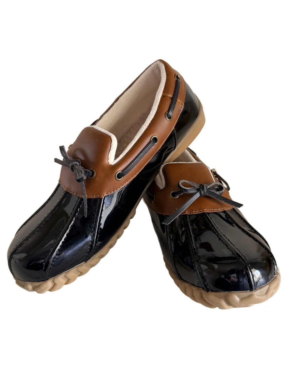 Sporto Patty Waterproof Black Patent Leather Slip On Duck Shoes Loafers